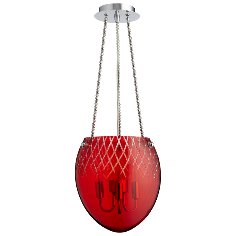 Etched 3 - Light Chrome Unique/Statement Pendant, Red