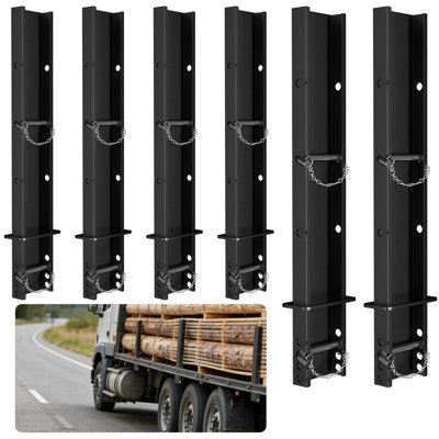 Adjustable Trailer Stake Sides - Heavy-Duty Steel Load Guard Rails with Anti-Loss Cord, Fits Flatbed Trailers and Trucks (6-Pack, 30-Inch)