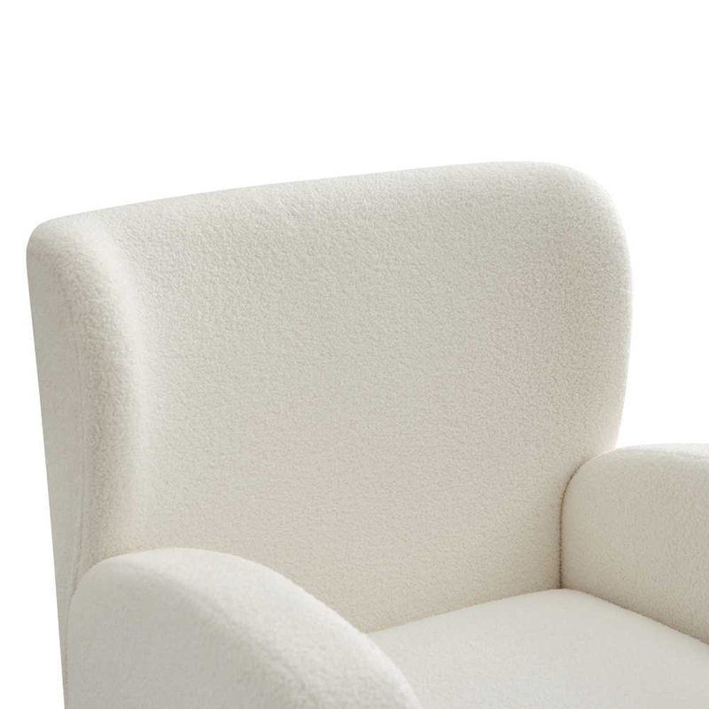 Beige Boucle Wingback Accent Chair with Wood Legs