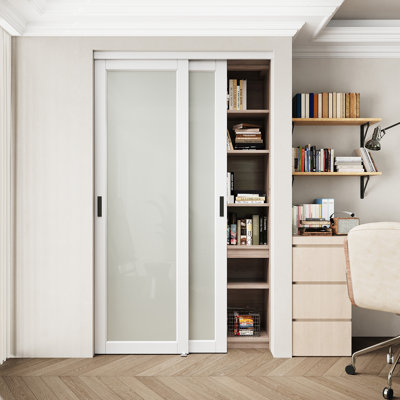 Porte coulissante intérieure blanche 80 "pour garde-manger et garde-robe avec quincaillerie complète