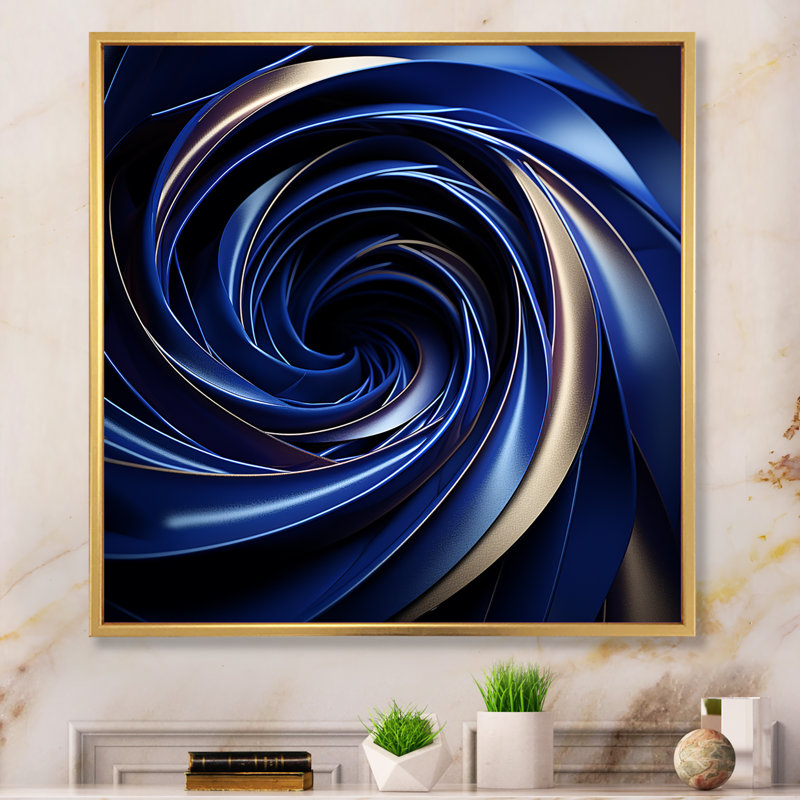 «White Intricate Inversion Hole II - Abstract Spirals», art mural, salon_106102, Cadre flottant doré