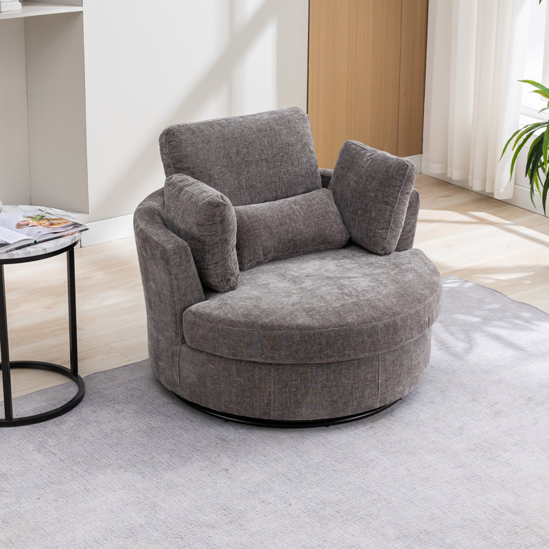 50" W Dahlonega Slipcovered Swivel Barrel Chair, Gray Polyester, 34.6'' H x 50'' W x 47'' D