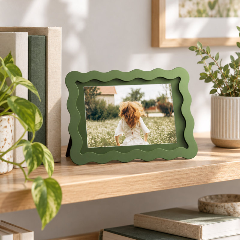 Cadre photo en bois vert 4x6 avec passe-partout et verre véritable