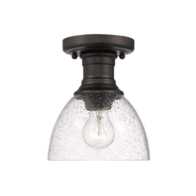 Plafonnier semi-encastré en verre Bales, Bronze huilé, Verre martelé