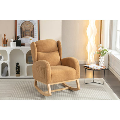 Chaise berçante kaki avec revêtement, P 38 po x l 28 po H 40 po, conception ergonomique P 38 po x l 40 po H en kaki, tissu, coussin de siège rembourré en coton