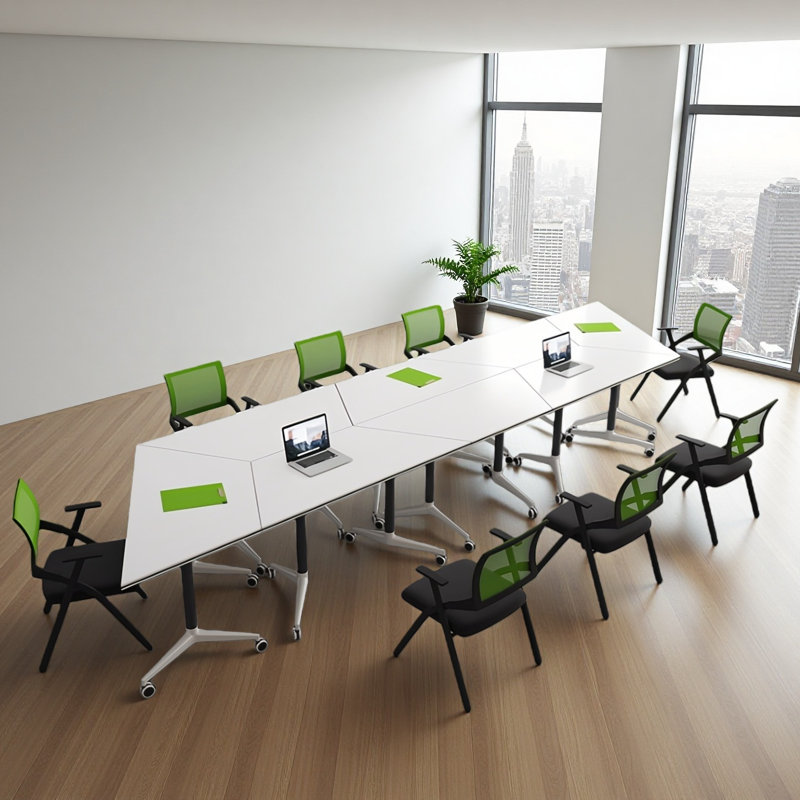 Ensemble de table de conférence pliable trapézoïdale modulaire mobile