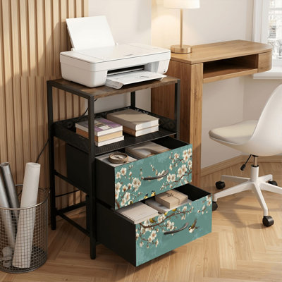 Table de chevet 2 tiroirs avec station de charge, table de chevet pour chambre avec ports USB et amp; Imprimé Outlets