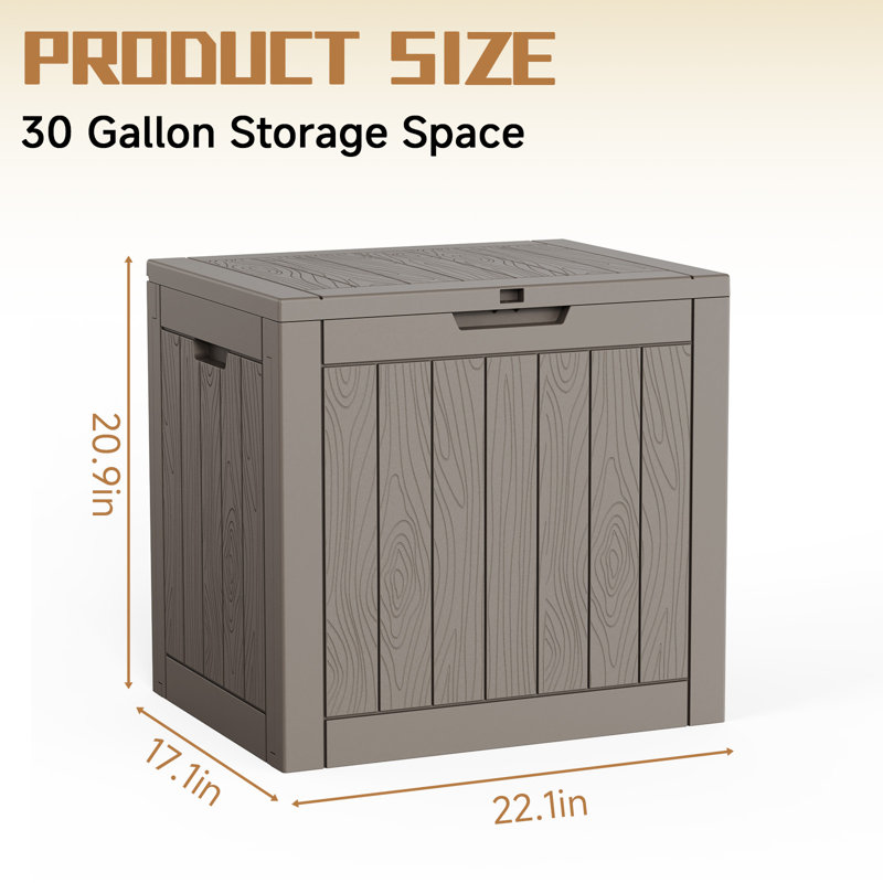 30 Gallons Black Water Resistant Resin Lockable Deck Box, Brown-Gray