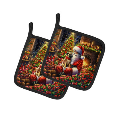Caroline's Treasures Moments With Santa Polyester Potholder Set