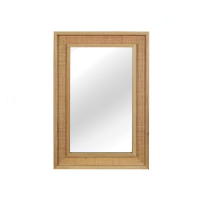 20"X30" Rattan Rectangle Solid Wood Frame Decorative Mirror,For Farmhouse,Bathroom,Home Decor,Entryway