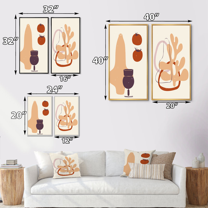 Primitive Abstract Retro Shapes IV - ensemble de 2 impressions, H 20 po x l 24 po x P 1 po, Toile avec cadre doré