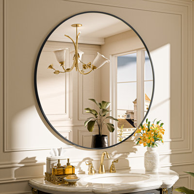 Miroir de salle de bain rond / rond avec cadre en alliage d'aluminium, verre trempé HD, miroir de salle de bain mural