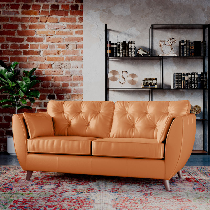 Marylin 3 Seater Leather Sofa, Saddle, Dark Wood