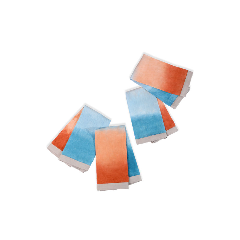 Sunset Horizon Tie-Dye Napkin Set, Orange/Blue