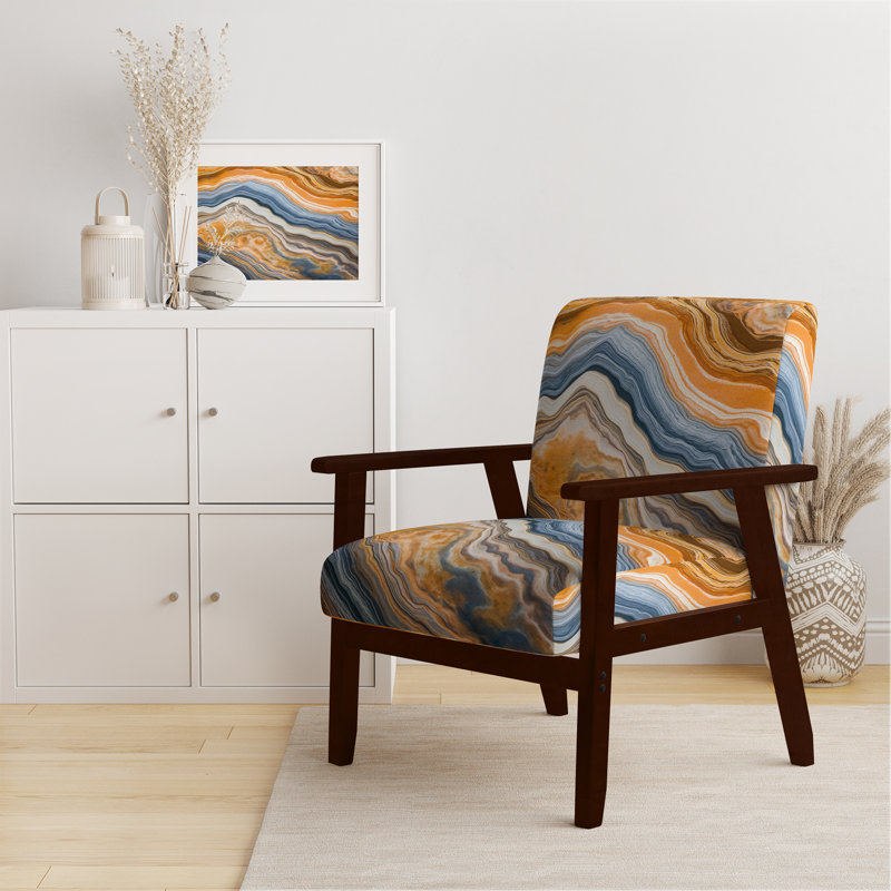 Berdahl Marble Upholstered Armchair, Orange Polyester, Brown Square Arms