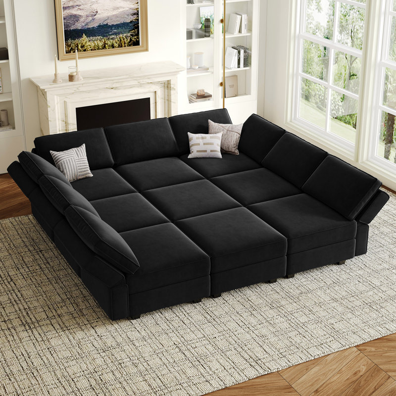 Canapé-lit modulaire réversible en velours Wylodene, Velours noir