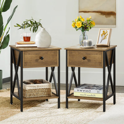 Alameen 22" Tall Nightstand, End Side Tables with Storage Drawer and Open Wood Shelf for Bedroom
