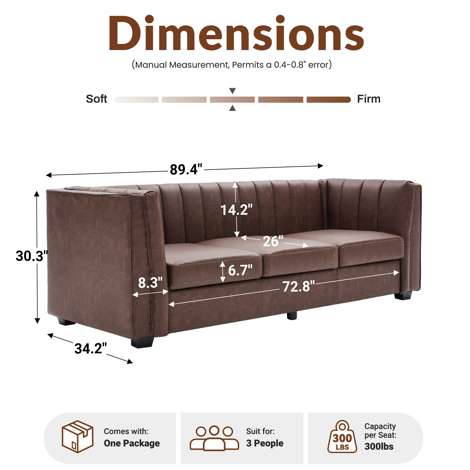Allard Velvet Living Room Sofa, Mocha Faux Leather