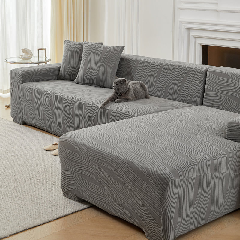 2-Piece Soft Stretch L-Shaped Sectional Sofa Slipcover  - Easy Install, Full Coverage, Stain-Resistant, Grey