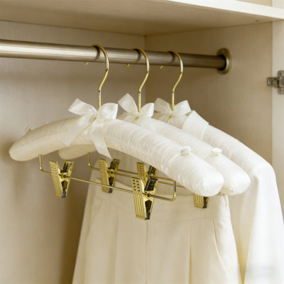 Hanger, Satin Padded Hanger With Clips, Suitable For Skirts, Pants, And Sweaters, Equipped With Anti Slip Buttons, A Beautiful Hanger For Women's Clothing