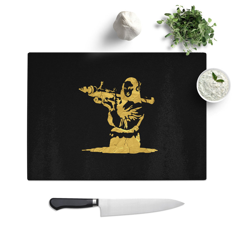 Banksy in Gold Mona Lisa Bazooka Chopping Board, 0.4cm H x 20cm W x 28.5cm L