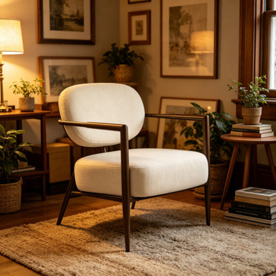 Chaise d'appoint moderne avec structure en métal, chaise d'appoint rembourrée en tissu Softy, fauteuil de détente confortable Mid-Century pour salon, coin lecture, chaise d'invité de loisirs simple (blanc - 1pc)