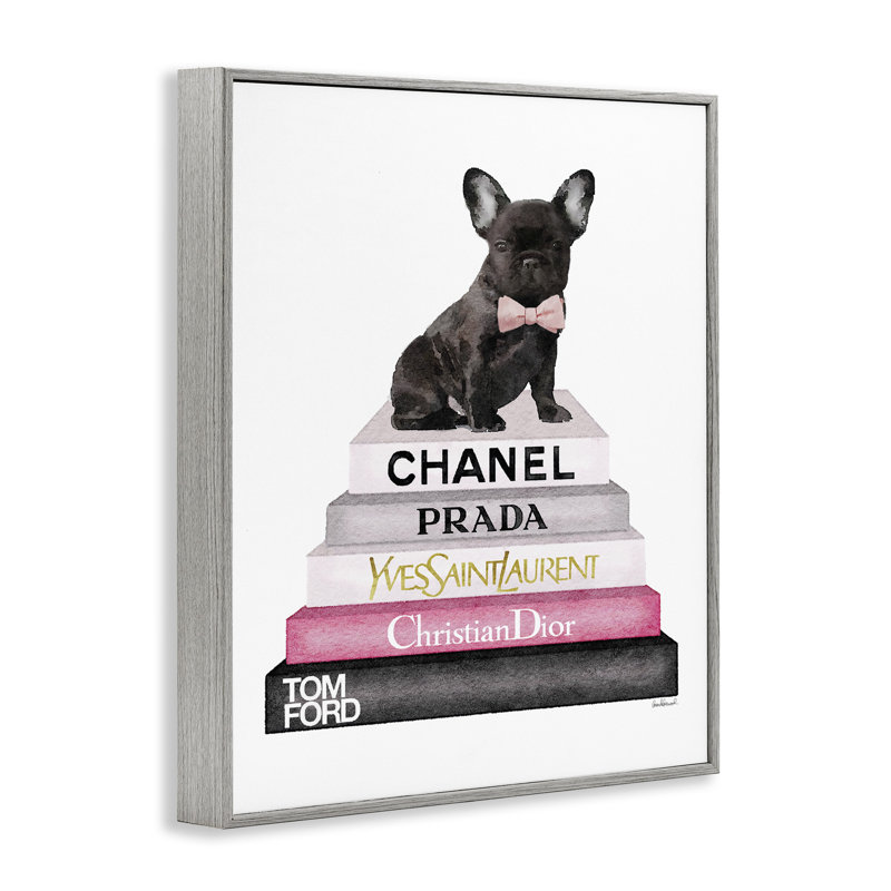 «Book Stack Fashion French Bulldog», impression, Estampe numérique Farmhouse, H 11 po x l 14 po