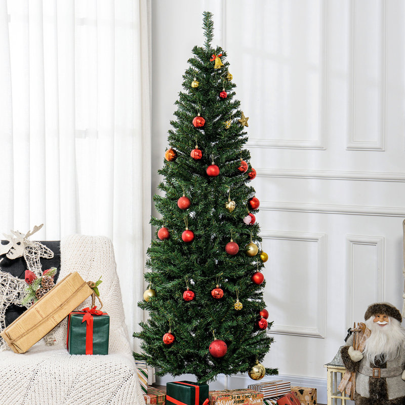 Arbre artificiel mince de 6 pi, 618 pointes, élément en forme de branche réaliste, ignifuge, méthode de bourrage sans effort, caractéristique de conception de Noël, bourre facile,
