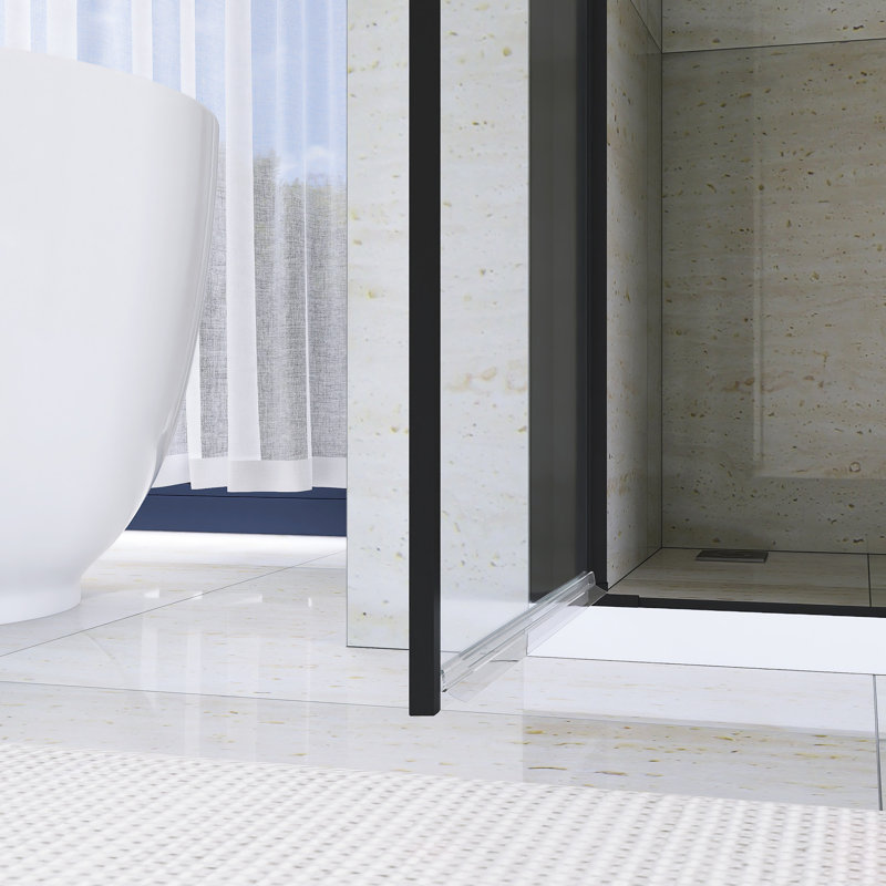 34-35 3/8" Pivot Semi-Frameless Shower Door, Matte Black