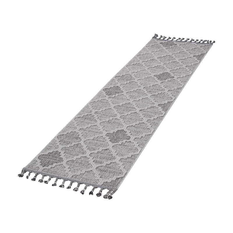 Collection White/Grey /Trellis Indoor/Outdoor Area Rug, Runner 2'2" x 8'