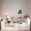 Lit plateforme en bois avec tablettes de rangement, lit gigogne, station de charge, bureau à DEL, bureau et tête de lit tapissier-648480521