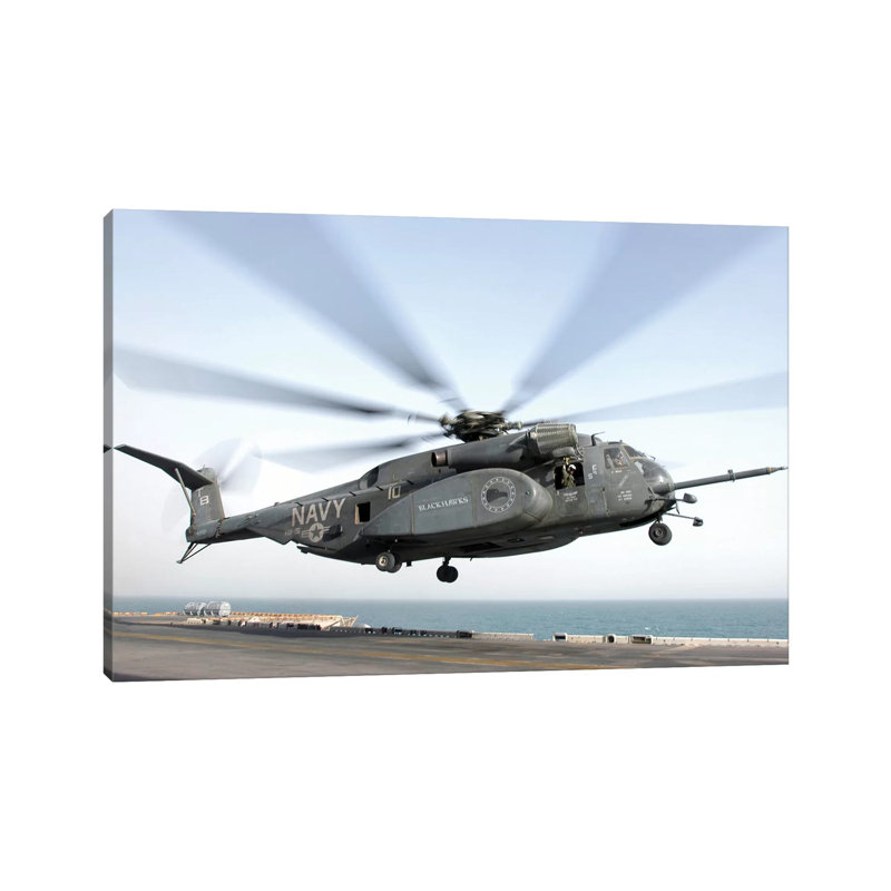 A CH-53 Sea Stallion Helicopter Leaves the Flight Deck of USS Kearsarge 1 Piece Wrapped Canvas Wall Art