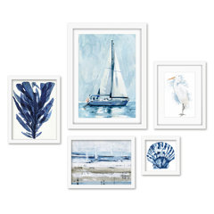 5 Piece Framed Gallery Wall Art Set - Blue Natural Sailing