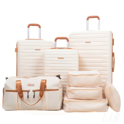 Durable 8-Piece Luggage Set with Spinner Wheels, TSA Locks, and Multiple Bags for Versatile Travel Needs in Creamy White