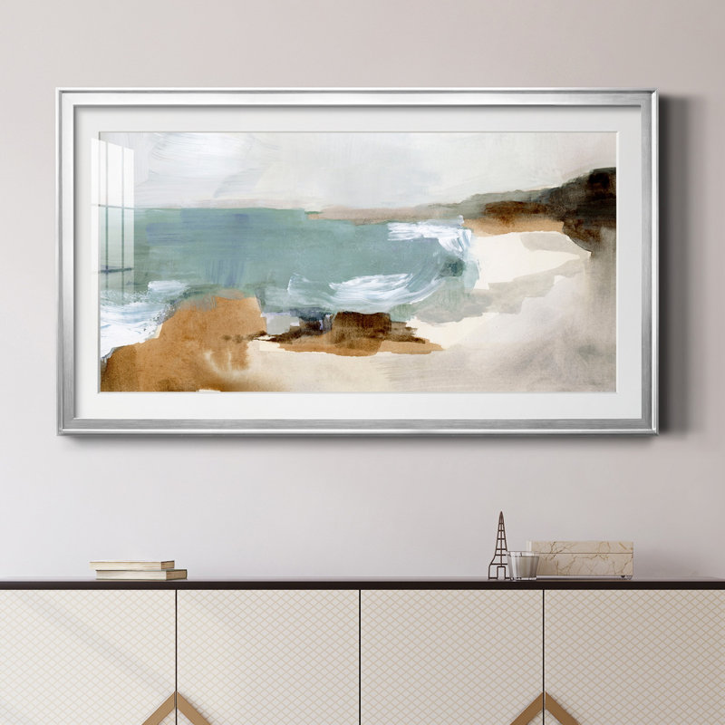 «Ocean Sigh IV» - peinture encadrée, Blanc, Papier avec cadre argenté, H 10,5 po x l 18,5 po x P 1,5 po