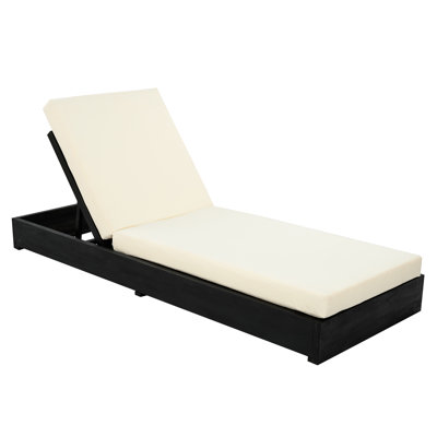 Leite 79" Long Reclining Outdoor Acacia Chaise Lounge Set with Cushions