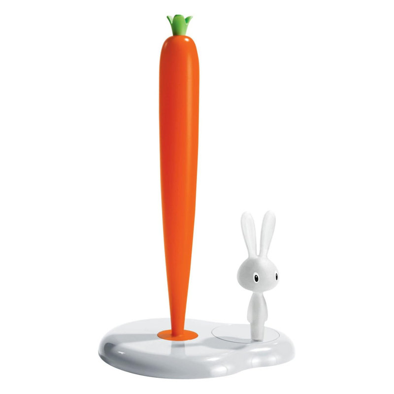 Bunny & Carrot Kitchen Roll Holder, White, 13.39"