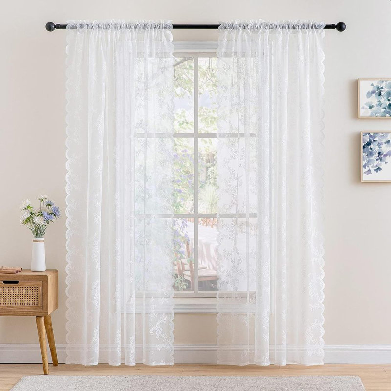 2pcs 39.3inch W*59inch H Flowing Lace Curtains, A Pair Of Pure Curtains For Window Privacy, Light Filtering And Beautiful Decoration, Perfect For Living Room Or Kitchen, Transparent Lace Curtains