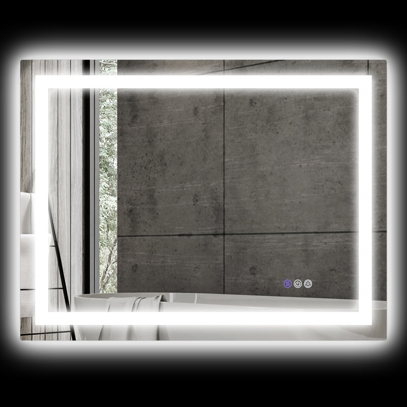 Miroir de salle de bain 35 po x 28 po à DEL, brouillard, éclairage réglable, fixé au mur, rétroéclairé et éclairé à l'avant pour un miroir de salle de bain moderne de 35 po x 28 po, réglable, propre et hygiénique