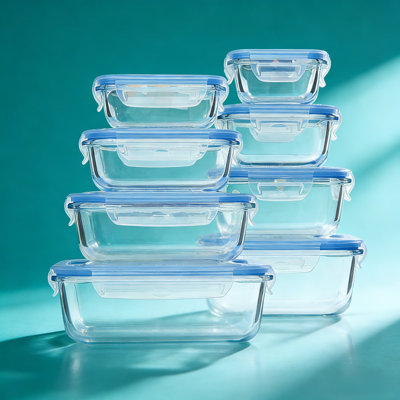 8-Piece Glass Food Storage Container Set With Airtight Lids, BPA-Free Meal Prep Containers For Microwave, Oven, Freezer & Dishwasher, Leakproof And Stackable