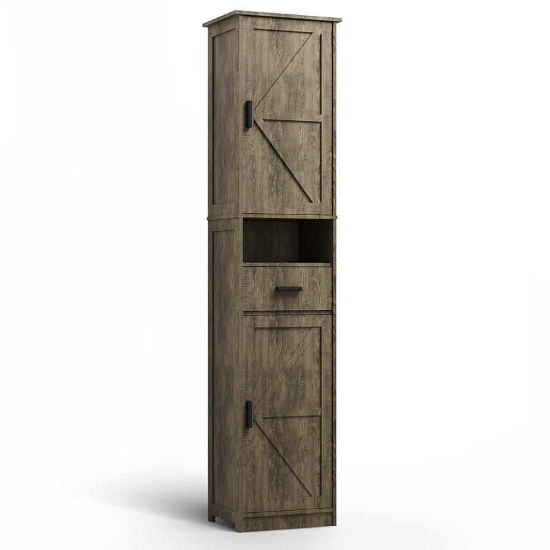 Armoire de rangement de 69 po de hauteur avec 2 portes de grange et 1 tiroir, Gris