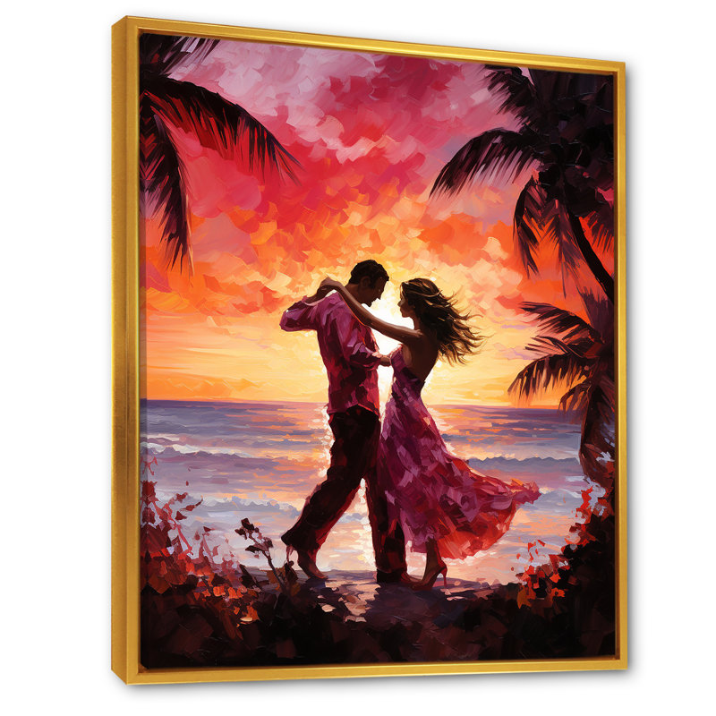 Danse salsa au coucher du soleil V, Cadre flottant doré, H 32 po x l 24 po x P 1 po