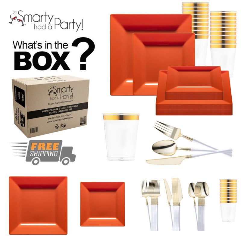 Burnt Orange Square Disposable Plastic Tableware Set - 120 Settings