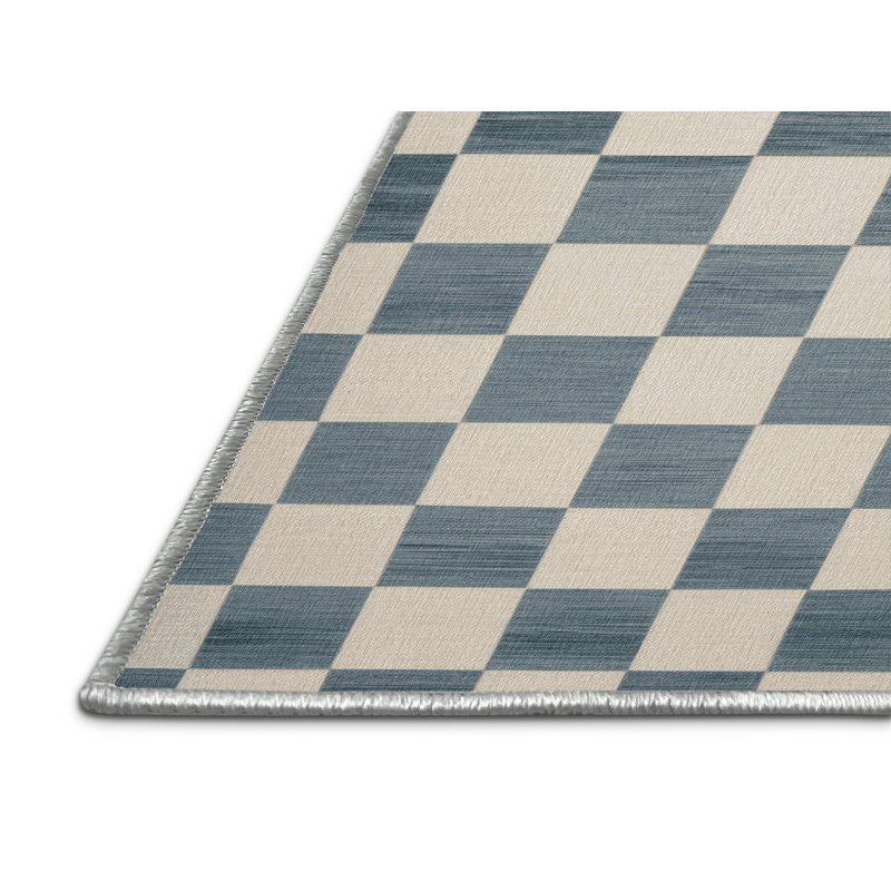 Tapis beige à carreaux lavable à la machine, Rond 5 pi