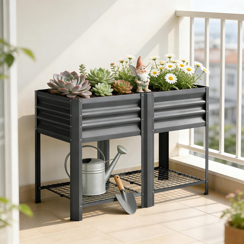 Boîte à fleurs pour patio, boîte à fleurs surélevée pour l'extérieur, lit surélevé pour jardin, Gris foncé