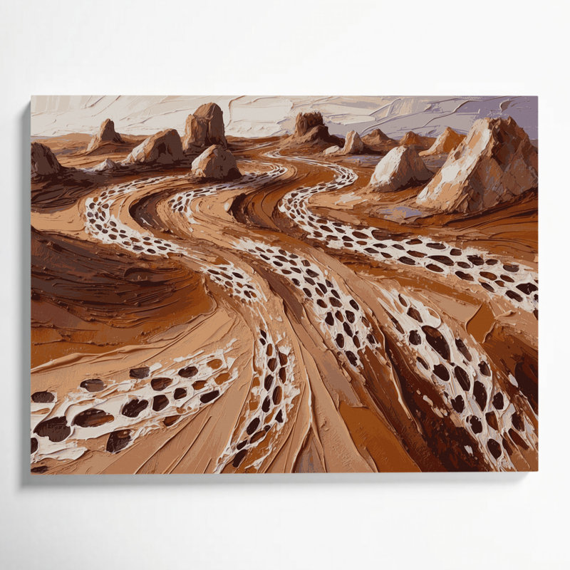Art sur toile brun, motifs du sud-ouest, "Coyote Tracks 205", H 11 po x l 14 po