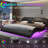 Led Bed Frame With Charging Ports And Headboard Modern Low Profile Platform Bed Frame With Led Lights Wave Like Curve Led Bed Frame,wood Slats Support,easy Assembly,black-561514468