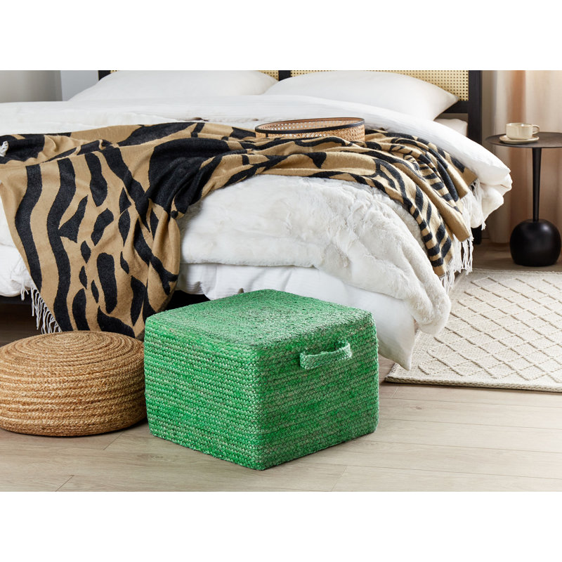 Floriston 45cm Wide Square Pouf Ottoman, Green