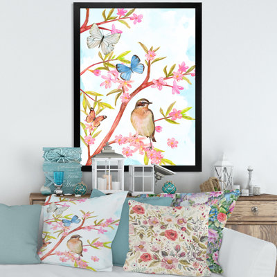 " Clever Bird Sitting On Branch Of A Spring Tree " Painting Print