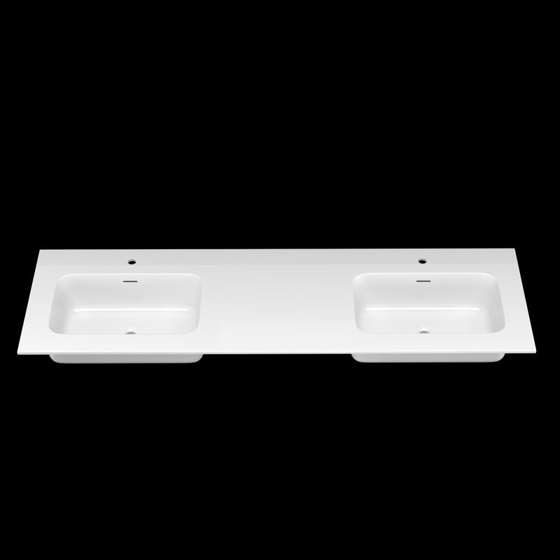 72'' W x 22'' D Solid Surface Vanity Top Rectangular White Vanity Sink Coauntertop with Pre-drilled Faucet Hole for Bathroom